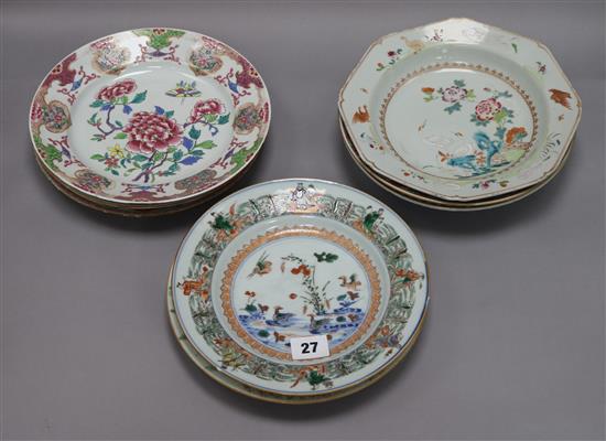Eight Chinese export plates and dishes largest diameter 23cm